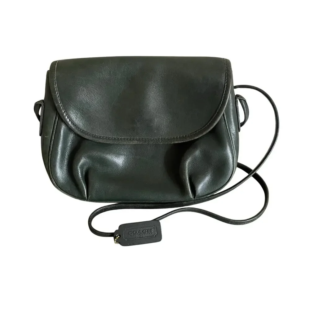 Vintage Coach USA Forest Green Leather Flap Crossbody Bag Legacy Style 120